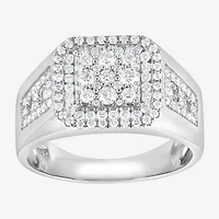 (F / Si2) Mens 1 CT. T.W. Lab Grown White Diamond Sterling Silver Halo Side Stone Fashion Ring