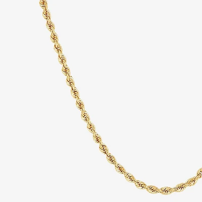 Womens 10K Gold 7.25 Inch Hollow Rope Chain Bracelet
