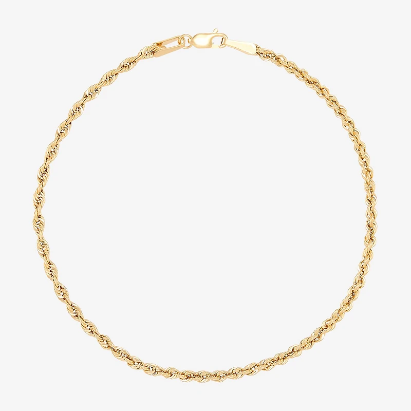 Womens 10K Gold 7.25 Inch Hollow Rope Chain Bracelet