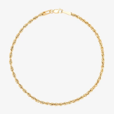 Womens 10K Gold 7.25 Inch Hollow Rope Chain Bracelet
