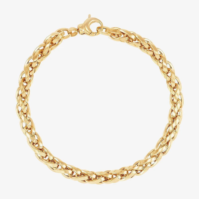 Womens 14K Gold 7.5 Inch Hollow Wheat Chain Bracelet