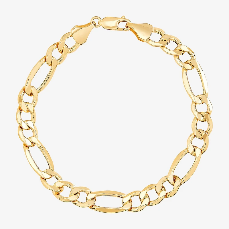 Mens 10K Gold 9 Inch Hollow Figaro Chain Bracelet