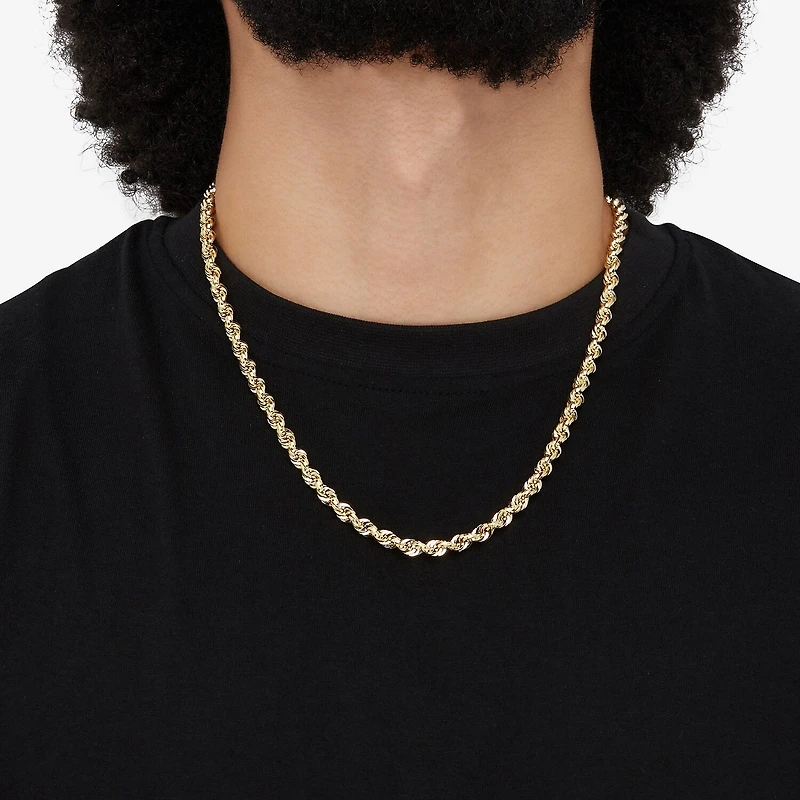 Mens 14K Gold Inch Rope Chain Necklace