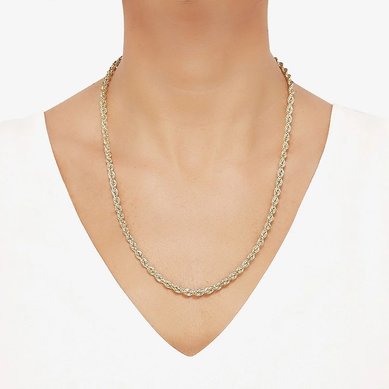 Unisex Adult 10K Gold 22 Inch Rope Chain Necklace