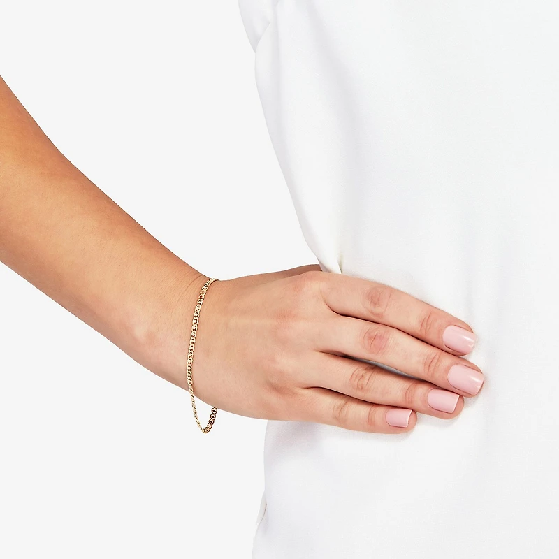 Womens 14K Gold 7.5 Inch Hollow Chain Bracelet