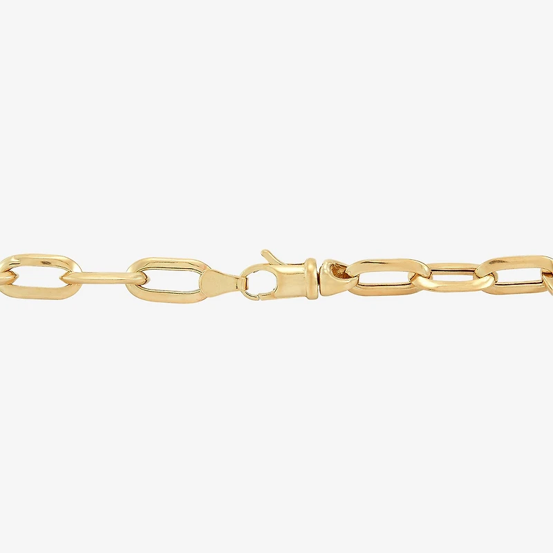 Womens 10K Gold 7 3/4 Inch Hollow Paperclip Chain Bracelet