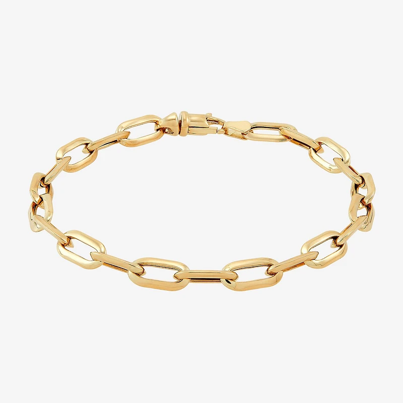 Womens 10K Gold 7 3/4 Inch Hollow Paperclip Chain Bracelet