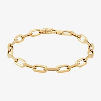 Womens 10K Gold 7 3/4 Inch Hollow Paperclip Chain Bracelet