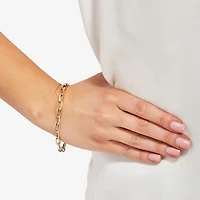 Womens 10K Gold 7 3/4 Inch Hollow Paperclip Chain Bracelet