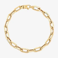 Womens 10K Gold 7 3/4 Inch Hollow Paperclip Chain Bracelet