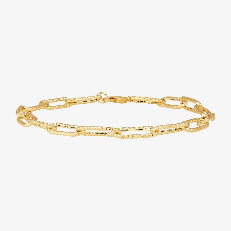 Womens 14K Gold 8 Inch Hollow Paperclip Chain Bracelet