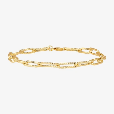 Womens 14K Gold 8 Inch Hollow Paperclip Chain Bracelet