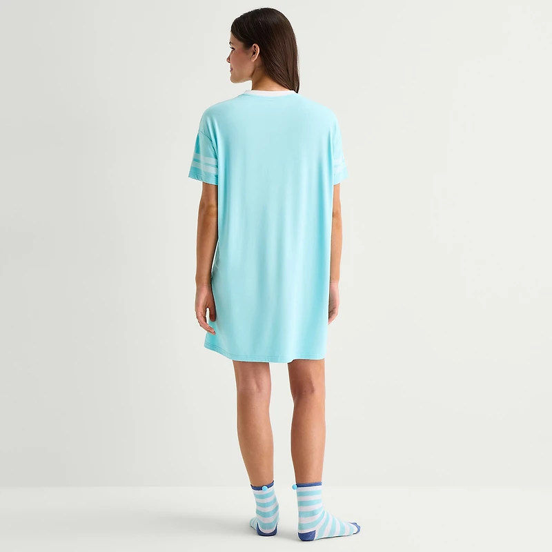 Disney Mjc With Sock Womens Short Sleeve Round Neck Lilo & Stitch Nightgown