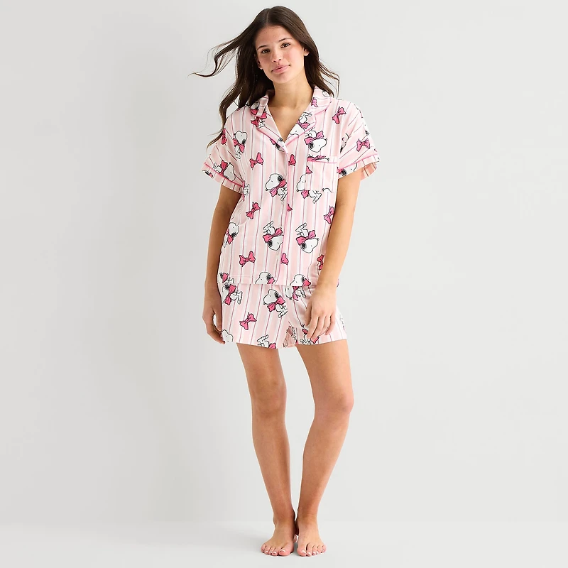Disney Mjc Womens Peanuts Snoopy Short Sleeve 2-pc. Pajama Set