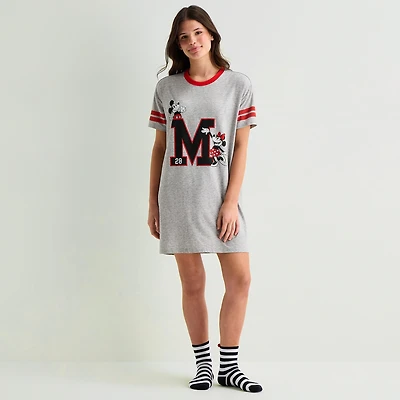 Disney Mjc With Sock Womens Short Sleeve Round Neck Mickey Mouse Nightgown