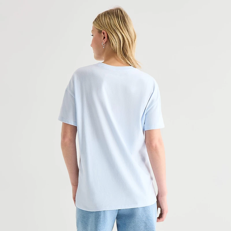 Stitch Boyfriend Tee Womens Juniors Crew Neck Short Sleeve Loose Fit Graphic T-Shirt