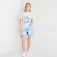 Stitch Boyfriend Tee Womens Juniors Crew Neck Short Sleeve Loose Fit Graphic T-Shirt