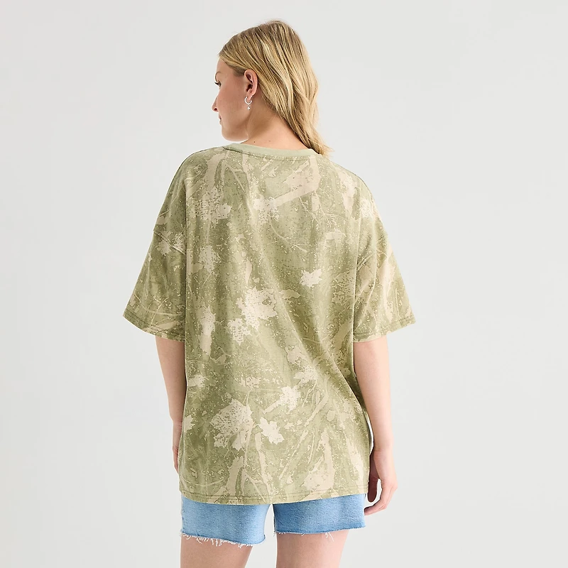 Bronco Camo Tee Womens Juniors Crew Neck Short Sleeve Oversized Graphic T-Shirt
