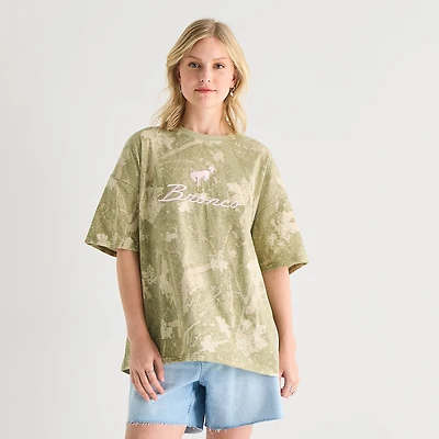 Bronco Camo Tee Womens Juniors Crew Neck Short Sleeve Oversized Graphic T-Shirt