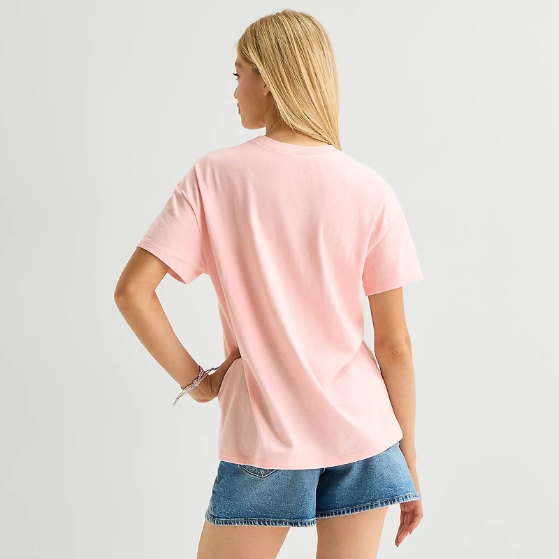 Womens Juniors Crew Neck Short Sleeve Loose Fit Tinker Bell Graphic T-Shirt