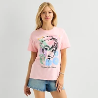 Womens Juniors Crew Neck Short Sleeve Loose Fit Tinker Bell Graphic T-Shirt