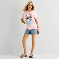 Womens Juniors Crew Neck Short Sleeve Loose Fit Tinker Bell Graphic T-Shirt