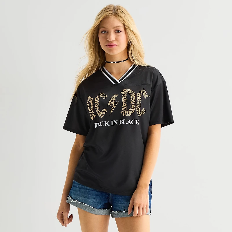 Womens Juniors V Neck Short Sleeve AC/DC Jersey
