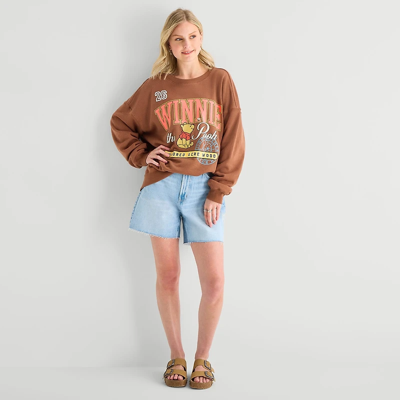 Pooh Crew Fleece Womens Juniors Neck Long Sleeve Winnie The Sweatshirt