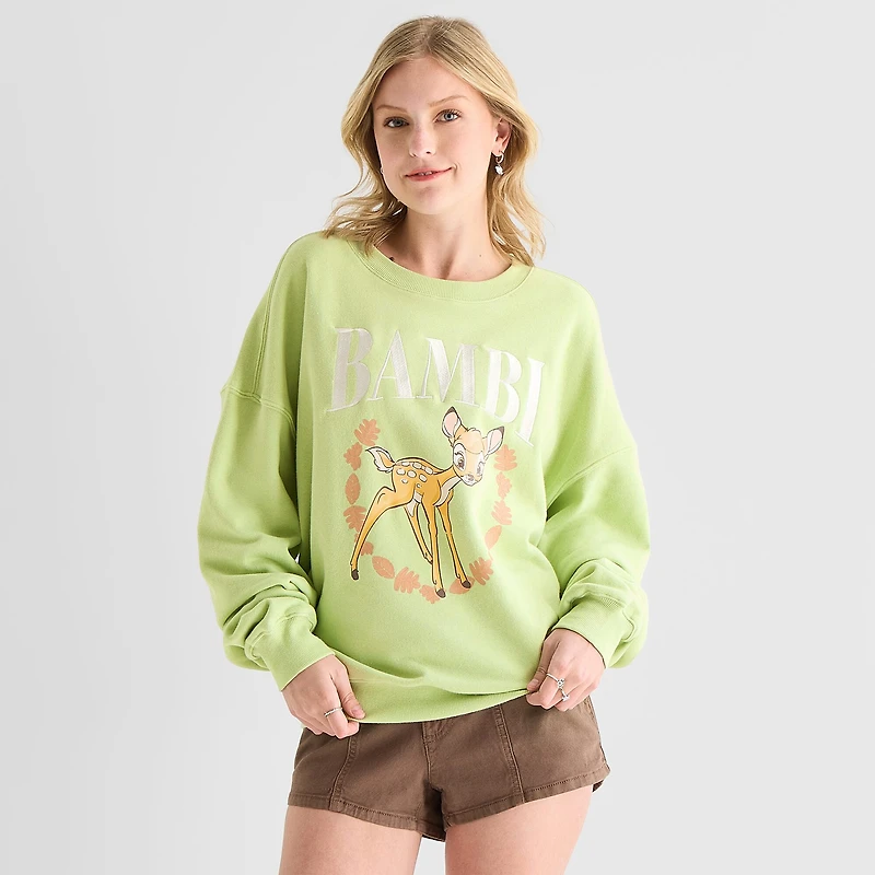 Bambi Fleece Crew Womens Juniors Neck Long Sleeve Sweatshirt