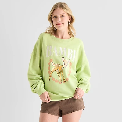 Bambi Fleece Crew Womens Juniors Neck Long Sleeve Sweatshirt
