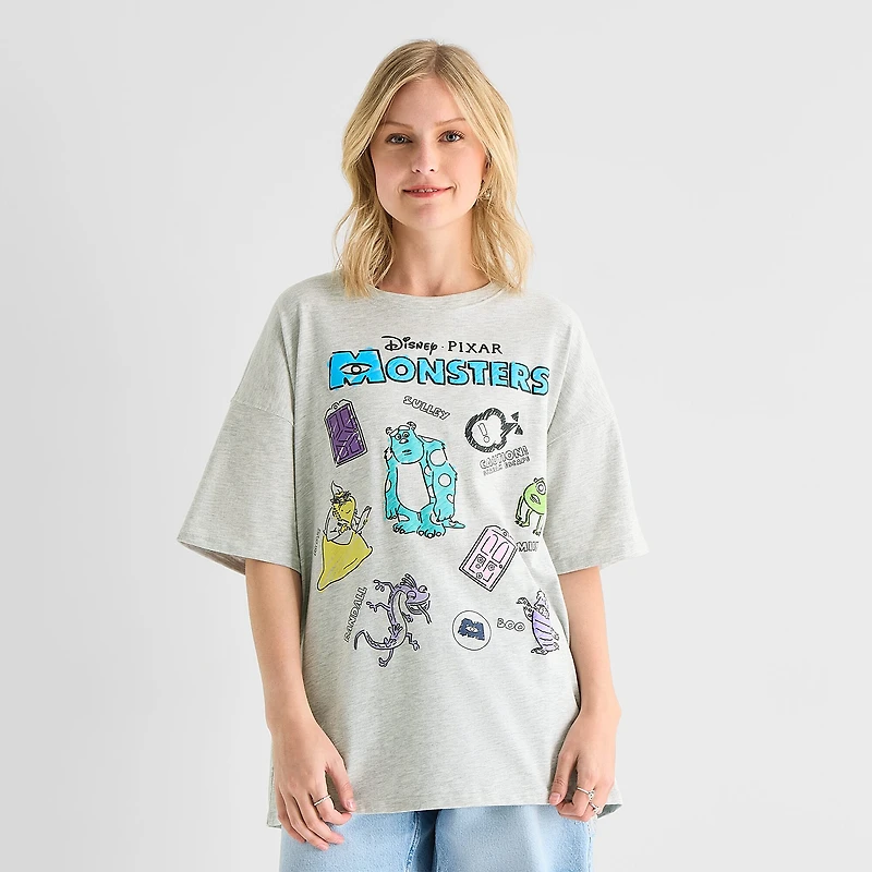 Monsters Inc Oversized Tee Womens Juniors Crew Neck Short Sleeve Graphic T-Shirt
