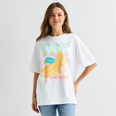 Costa Rica Farmers Market Womens Juniors Crew Neck Short Sleeve Oversized Graphic T-Shirt