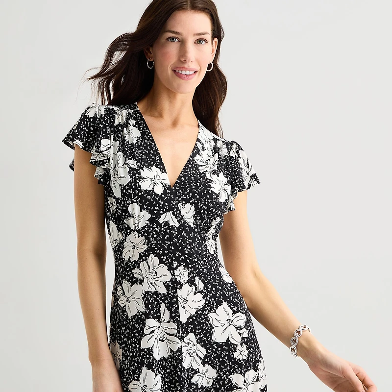 MSK Womens V Neck Short Sleeve Flutter Maxi Dress
