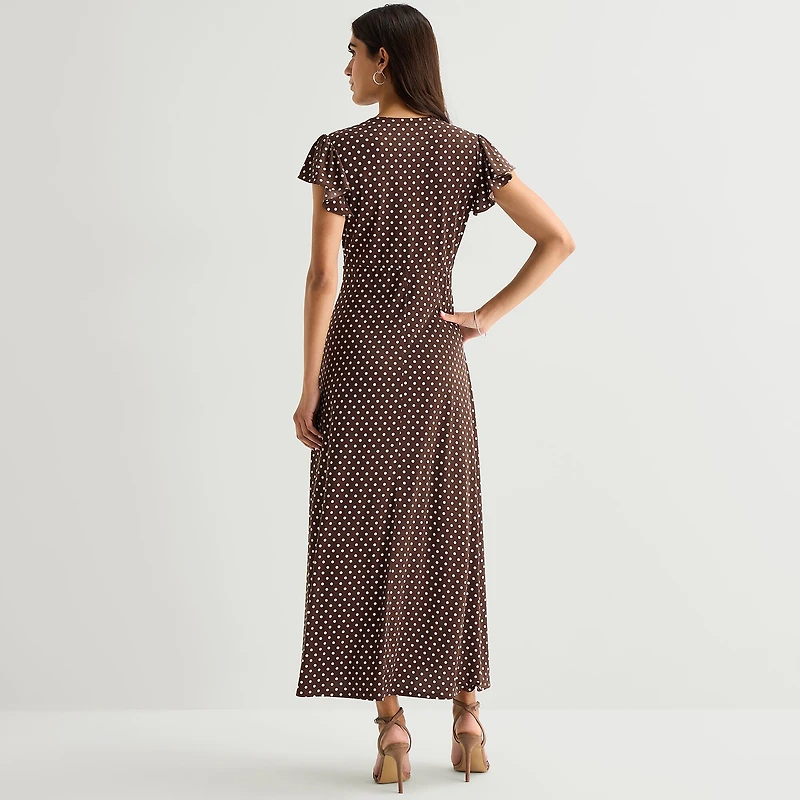 MSK Womens V Neck Short Sleeve Flutter Maxi Dress