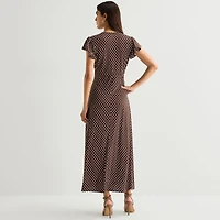 MSK Womens V Neck Short Sleeve Flutter Maxi Dress