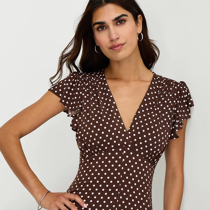 MSK Womens V Neck Short Sleeve Flutter Maxi Dress