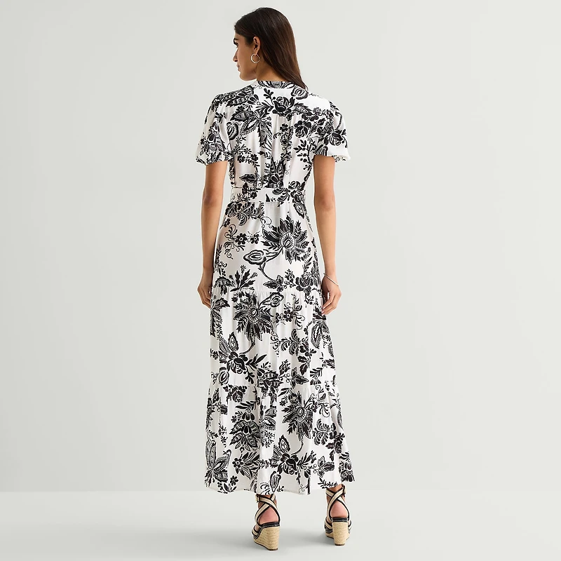 MSK Womens V Neck Short Sleeve Puffed Maxi Dress