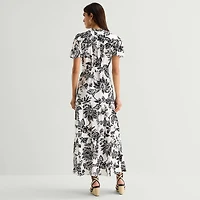 MSK Womens V Neck Short Sleeve Puffed Maxi Dress