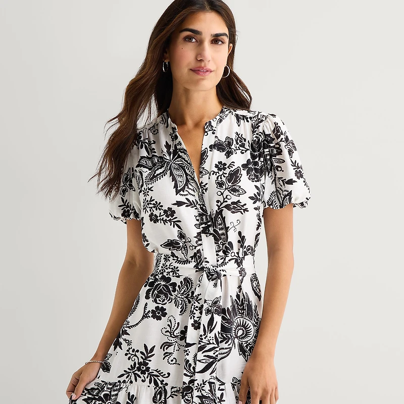 MSK Womens V Neck Short Sleeve Puffed Maxi Dress