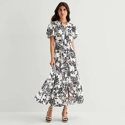 MSK Womens V Neck Short Sleeve Puffed Maxi Dress