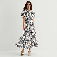 MSK Womens V Neck Short Sleeve Puffed Maxi Dress