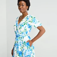 MSK Womens V Neck Short Sleeve Puffed Maxi Dress