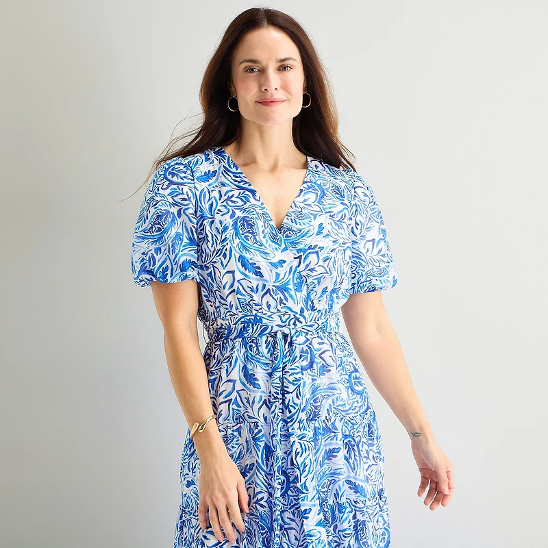MSK Womens V Neck Short Sleeve Puffed Maxi Dress
