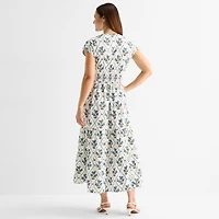 MSK Womens V Neck Short Sleeve Cap Maxi Dress