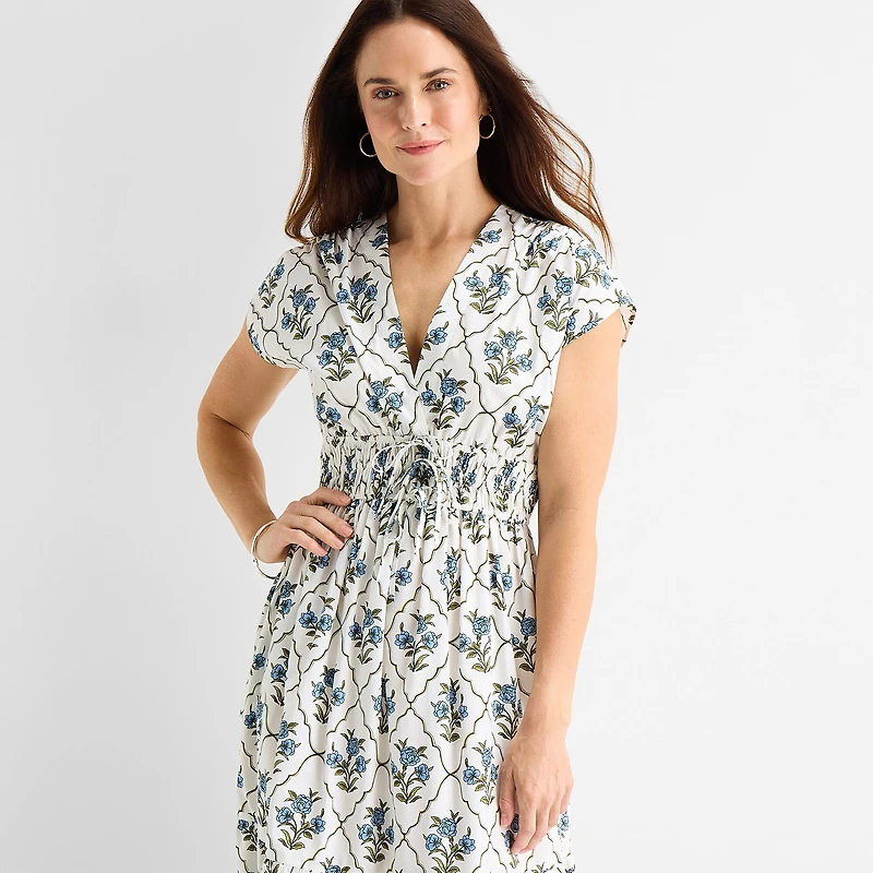 MSK Womens V Neck Short Sleeve Cap Maxi Dress