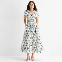 MSK Womens V Neck Short Sleeve Cap Maxi Dress