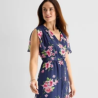 Jessica Howard Womens High-Low V Neck Short Sleeve Flutter Maxi Dress