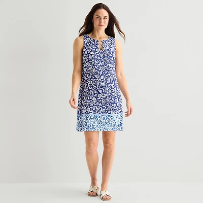 MSK Womens V Neck Sleeveless Paisley Shift Dress