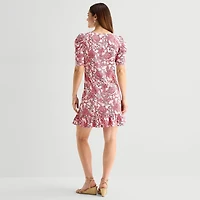 MSK Womens Round Neck Short Sleeve Puffed Paisley Fit + Flare Dress