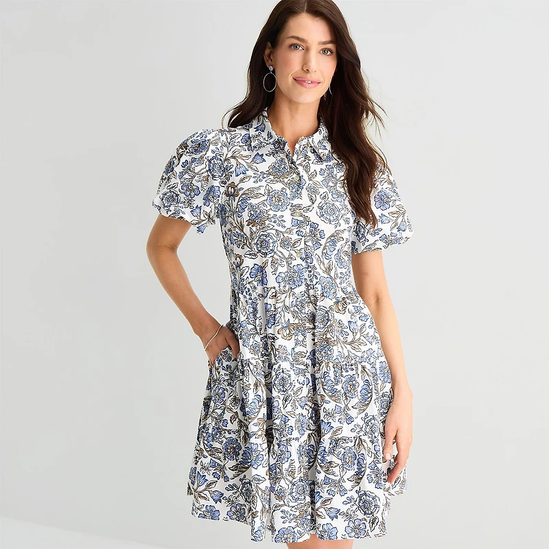MSK Womens Short Sleeve Floral Shirt Dress